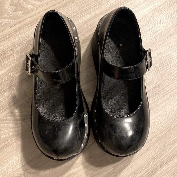 Black Mary Jane Style Platform Wedges Rounded Toe Size 8 - Picture 2 of 5